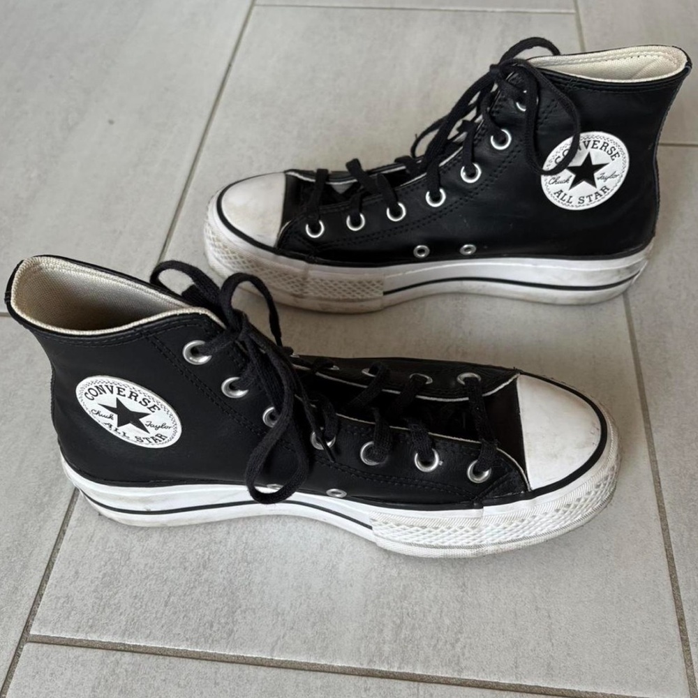 Leather platform high top converse